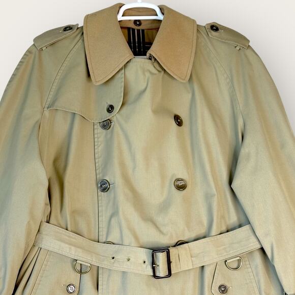 Gleneagles Vintage Long Trench Overcoat Double Breasted Lined Men Size 44L Khaki - Picture 3 of 16
